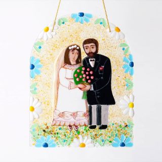 hand-painted glass panel wedding with flowers