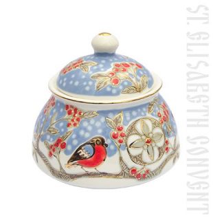hand-painted bullfinches sugar bowl