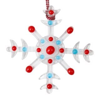 handmade glass snowflake with colourful dots