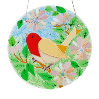 Stained Glass Panel Birds and Flowers