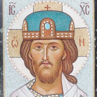 Icon of the Holy Savior with crown on a marble base