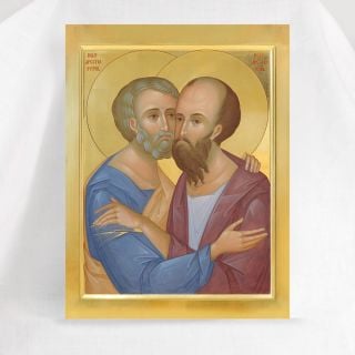 hand painted icon of holy apostles peter and paul 