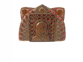 clay and metal icon of the Theotokos