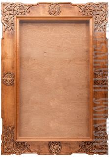 Hand carved icon case kiot with Seraphim and ornaments