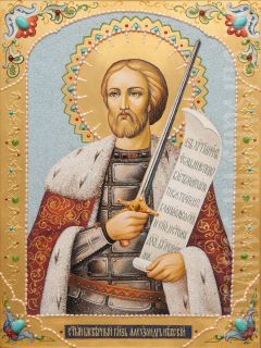 Icon of Saint Alexander Nevsky from precious and semiprecious stones