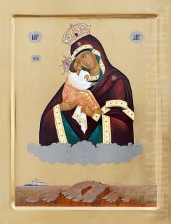 painted pochayev icon of the mother of god