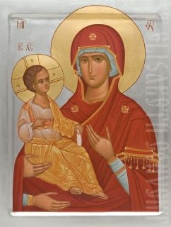 orthodox painted icon of theotokos of the three hands 