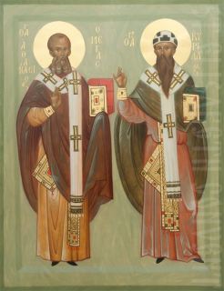 painted icon st athanasius the great and st cyril of alexandria