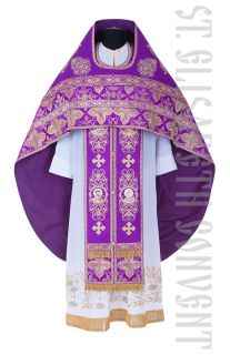 russian style priest vestment made of purple church silk and brocade; 