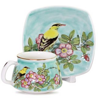 chamomile and poppies and bluebells painted ceramic cup and saucer
