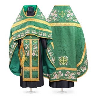 Green Russian-style priest vestment with sakura embroidery 