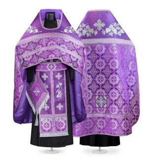 Purple Russian style priest Vestment with embroidered grapes on the phelonion