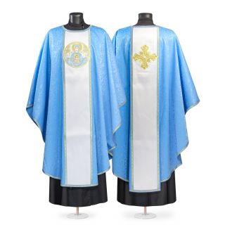 White and blue Chasuble with icon of Our Lady of the Sign
