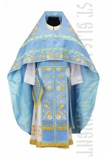 white Russian-style priest vestment with poppies embroidery