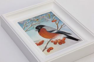 Bullfinch Picture from gemstones Christmas gift handmade