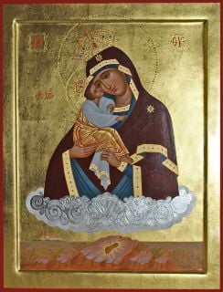 painted pochayev icon of the mother of god