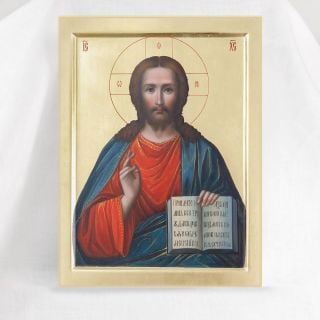 hand-painted icon of Jesus Christ in icon case closed (non-opening)