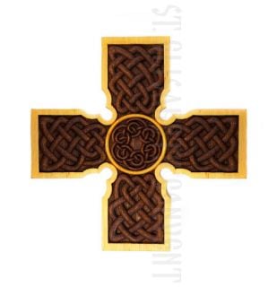 wooden handcarved cross from different types of wood in celtic style 