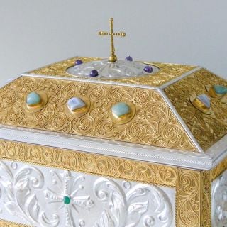 handmade reliquary with gemstones and electrotype