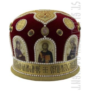 handmade mitre with handmade stones and pearls