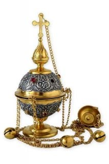 handmade silver censers with semi-precious stones and chain with bells