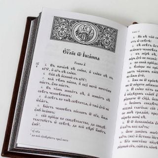 Holy Gospel in leather case with stamping