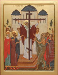 painted icon exaltation of the holy cross