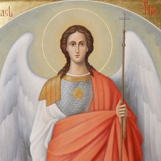 painted icon of Michael the Archangel with sword