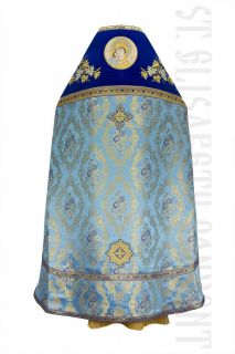 Front View of Blue Russian Style Priest Vestments 