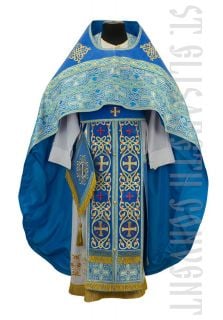Front view of Blue Russian Style priest vestments