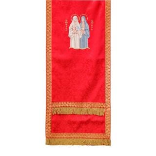 Icon stand cover with saints embroidery red church silk