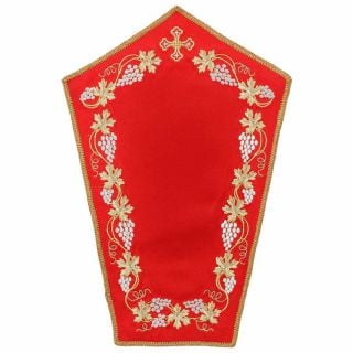Red church napkin for the Holy Cross with embroidered grapes and cross