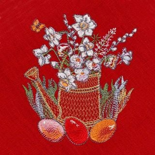 white paschal table napkin wih flowers and eggs embroidery