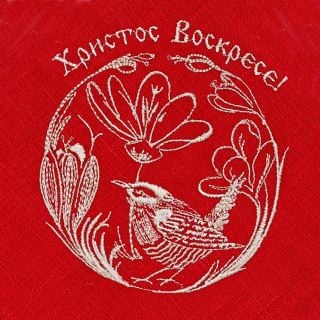 Easter Table Napkin with a Bird in Phloxes Embroidery
