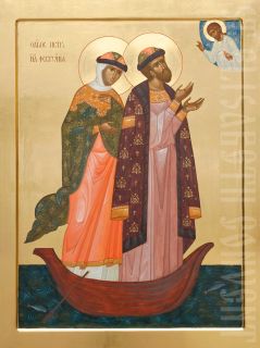 Hand-painted Icon of Ss Peter and Febronia of Murom with fish