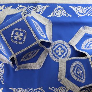 blue chalice covers and veil with embroidery