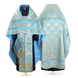 Blue Russian style priest vestment with crosses