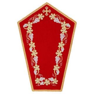 red velvet cross napkin with embroiedred grapes and cross