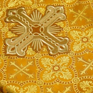 Yellow brocade altar curtain