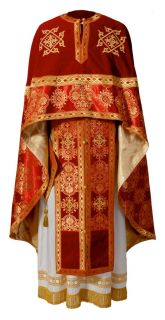 Red paschal Greek-style priest vestment with golden ornaments