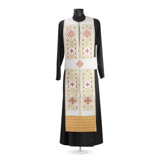 White Greek-style priest vestment with embroidery and sewn crosses