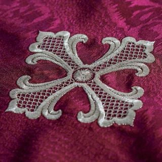 Burgundy altar cover with embroidered ornament holy and crosses
