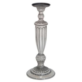 silver candle holder with embrossed patterns 