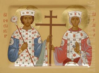 horizontal painted icon of ss constantine and helen