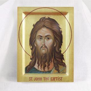 Egg-tempera painted icon of the holy prophet st john the baptist and forerunner 