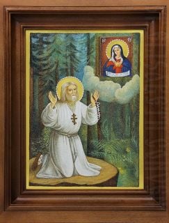 St Seraphim of Sarov ground gemstones Icon