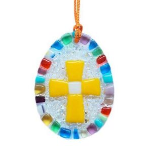 glass easter egg cross pendant