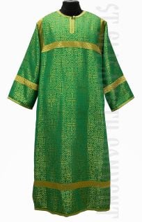 white and gold sticharion with a cross