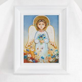 handmade from grounded semiprecious stones picture of an angel