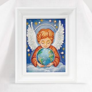 Baby angel holding the earth picture